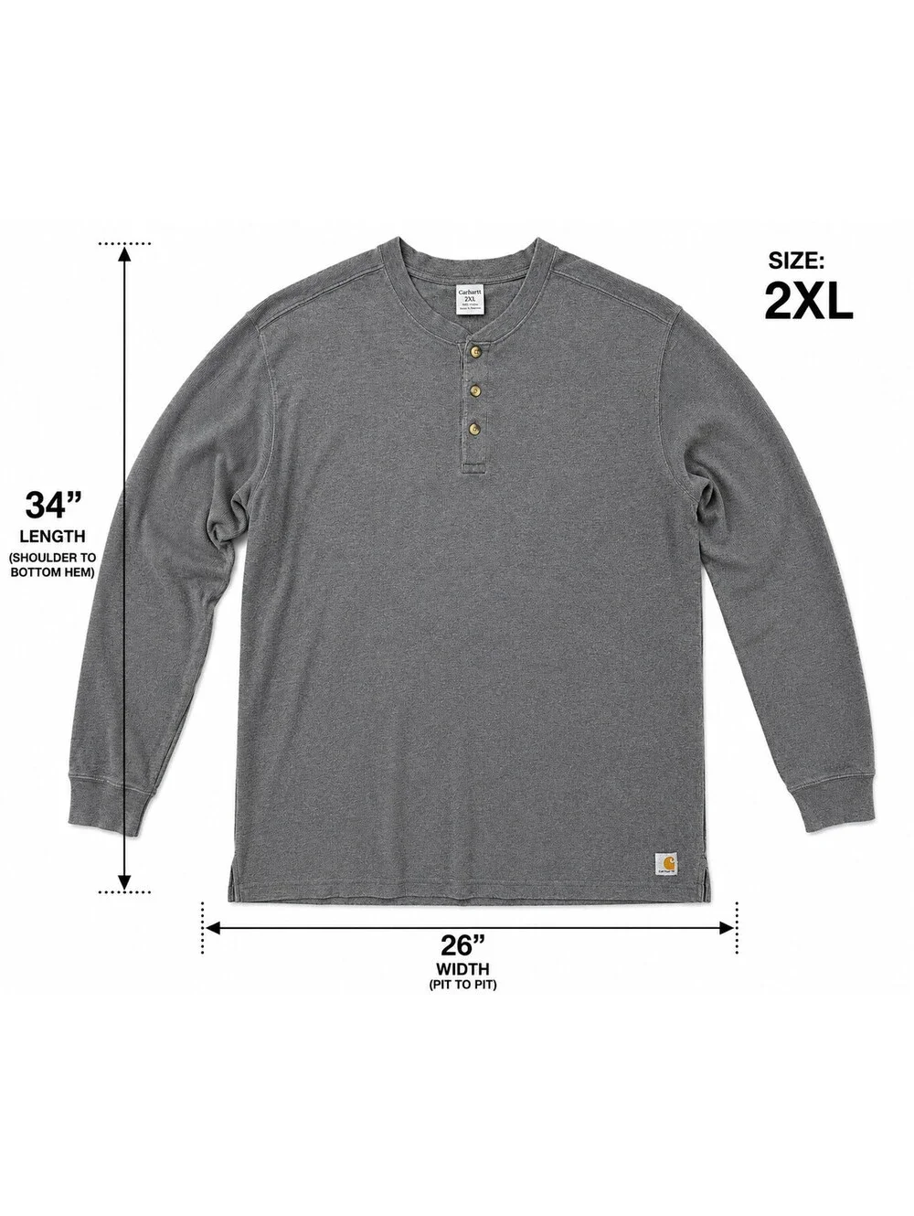 Carhartt K200 Henley Shirt Men 2XL Charcoal Gray Long Sleeve 100% Cotton